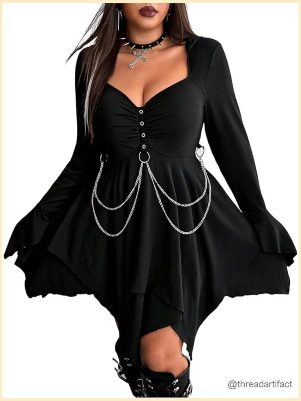 Gothic Hooded Dress Long Sleeve Asymmetrical Hem Mini Dress Plus Size
